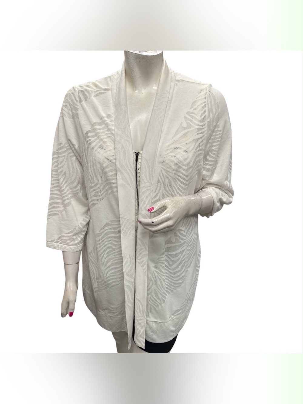 Penningtons Ivory Zebra Jacquard Open Cardigan Size 3X